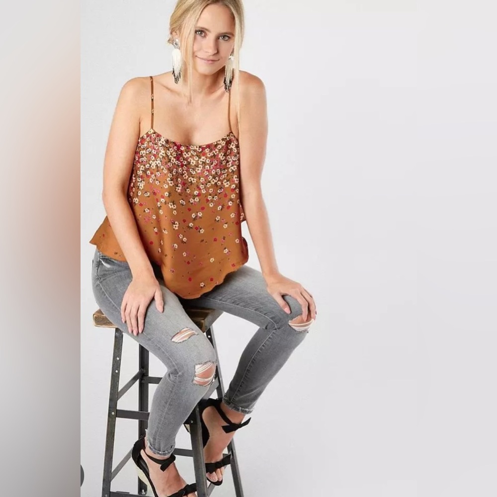 free people let me love printed cami amber combo  tan white flowers floral